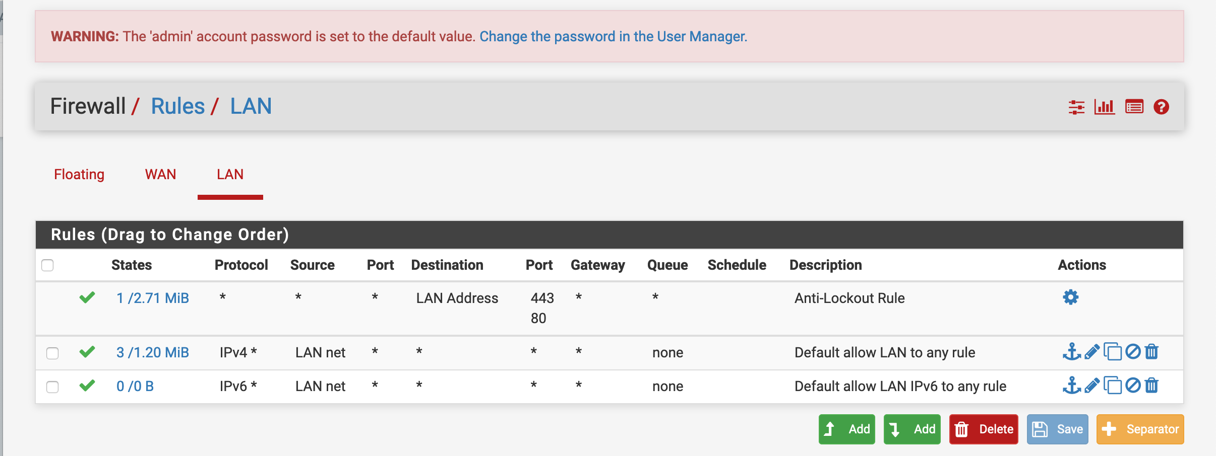 pfsense default rules