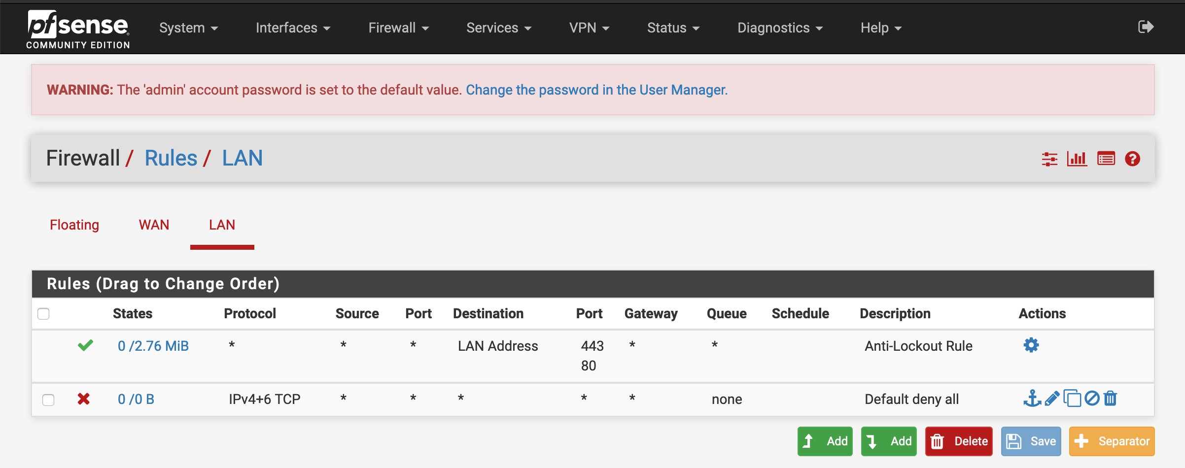 pfsense with default deny all rules