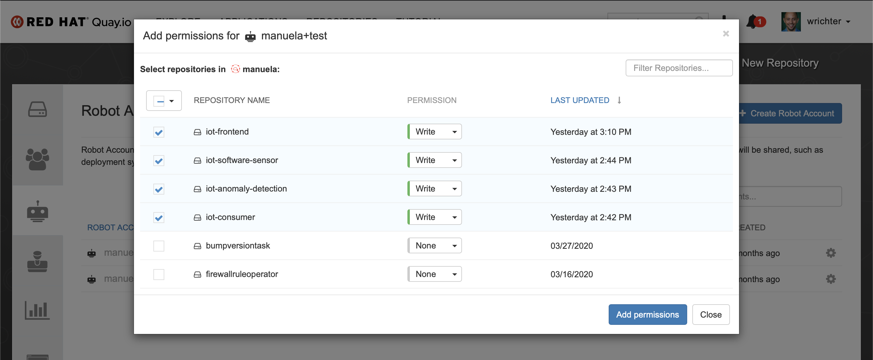 Quay Robot Account Repository Access